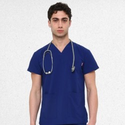 İkon BELİNDA Sax Mavi Doktor Hemşire Likralı Erkek TEK ÜST, İkon Medikal | Doktor ve Hemşire Forması, Medikal Giyim