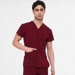 İkon LİNDA Bordo Doktor Hemşire Likralı Erkek TEK ÜST, İkon Medikal | Doktor ve Hemşire Forması, Medikal Giyim