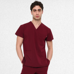 İkon LİNDA Bordo Doktor Hemşire Likralı Erkek TEK ÜST, İkon Medikal | Doktor ve Hemşire Forması, Medikal Giyim