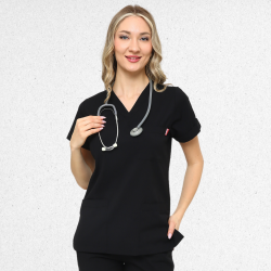 İkon LİNDA Siyah Doktor Hemşire Likralı Kadın TEK ÜST, İkon Medikal | Doktor ve Hemşire Forması, Medikal Giyim