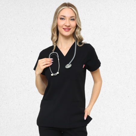İkon LİNDA Siyah Doktor Hemşire Likralı Kadın TEK ÜST, İkon Medikal | Doktor ve Hemşire Forması, Medikal Giyim