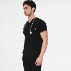 İkon LİNDA Siyah Erkek Doktor Hemşire Likralı TEK ÜST, İkon Medikal | Doktor ve Hemşire Forması, Medikal Giyim