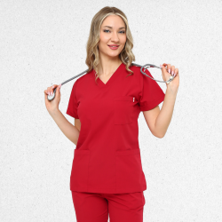 İkon LİNDA Nar Çiçeği Doktor Hemşire Likralı Kadın TEK ÜST, İkon Medikal | Doktor ve Hemşire Forması, Medikal Giyim