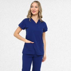 İkon LİNDA Sax Mavi Doktor Hemşire Likralı Kadın TEK ÜST , İkon Medikal | Doktor ve Hemşire Forması, Medikal Giyim