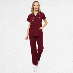 İkon BELİNDA Bordo Doktor Hemşire Likralı Kadın Takım, İkon Medikal | Doktor ve Hemşire Forması, Medikal Giyim