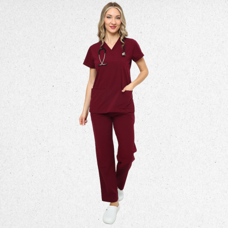 İkon BELİNDA Bordo Doktor Hemşire Likralı Kadın Takım, İkon Medikal | Doktor ve Hemşire Forması, Medikal Giyim