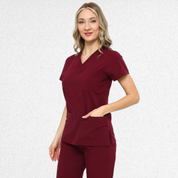 İkon BELİNDA Bordo Doktor Hemşire Likralı Kadın Takım, İkon Medikal | Doktor ve Hemşire Forması, Medikal Giyim
